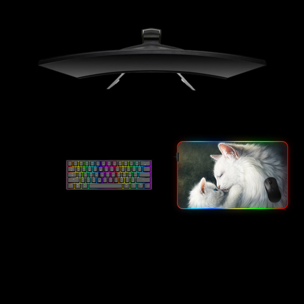 Mother Cat Design Medium Size RGB Light Gamer Mouse Pad, Computer Desk Mat
