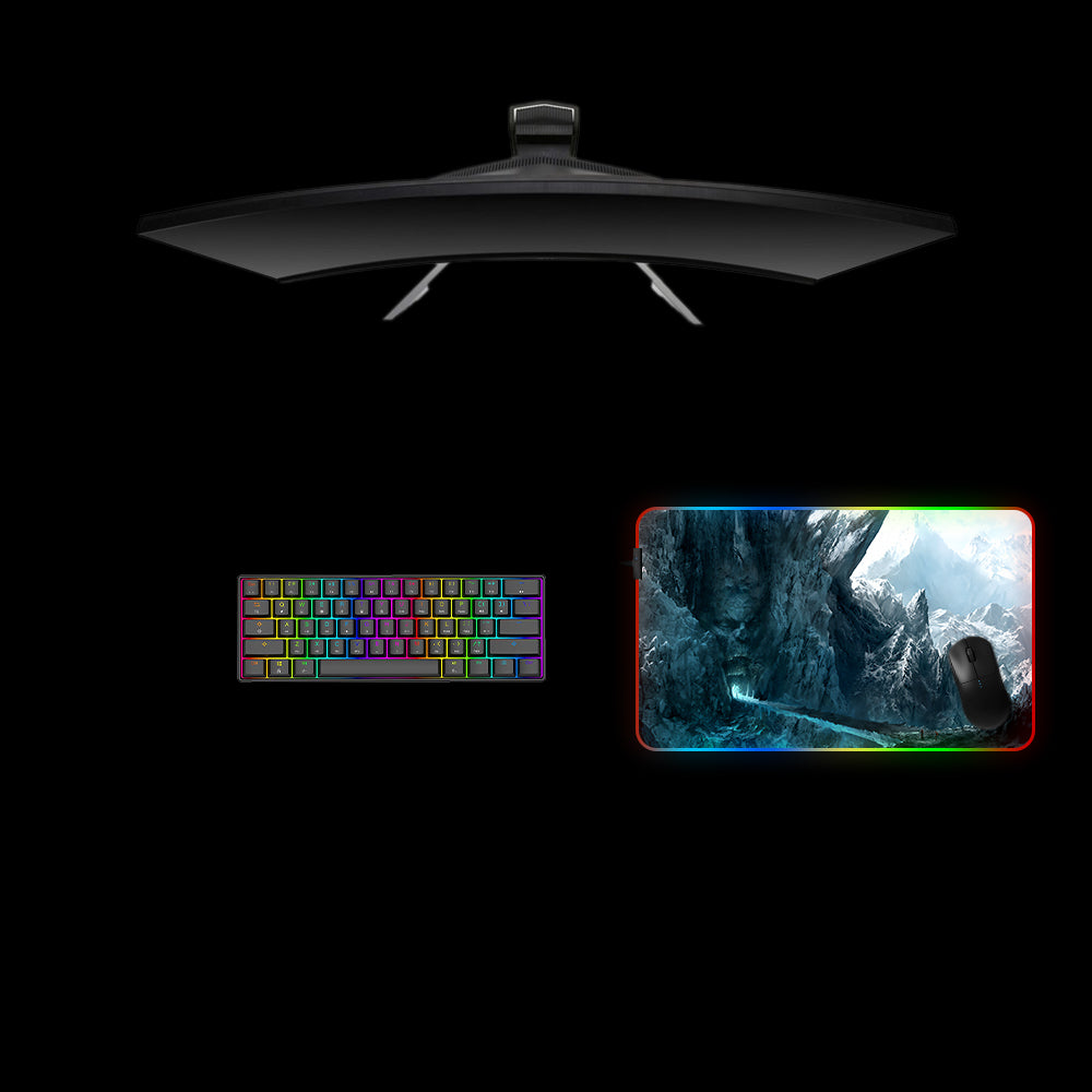 Mountain Monster Design Medium Size RGB Light Gamer Mouse Pad, Computer Desk Mat