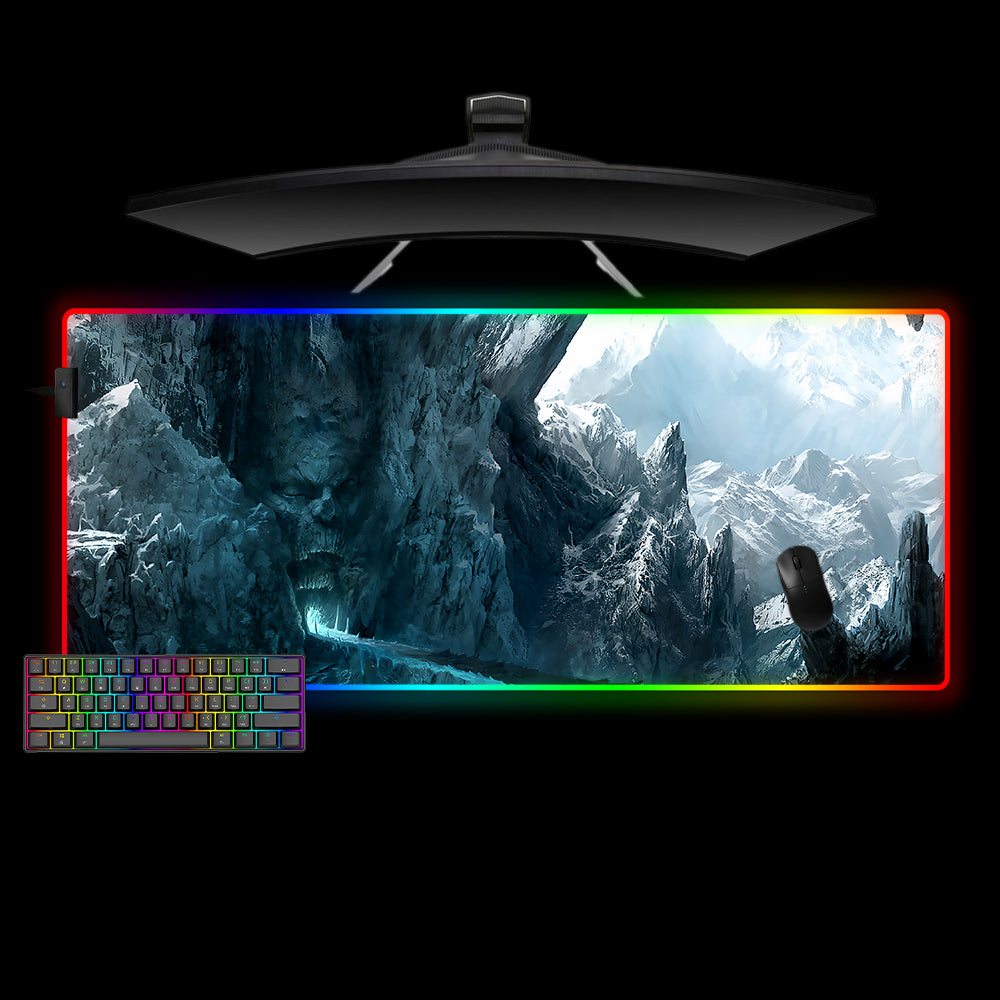 Mountain Monster Design XL Size RGB Light Gamer Mouse Pad, Computer Desk Mat