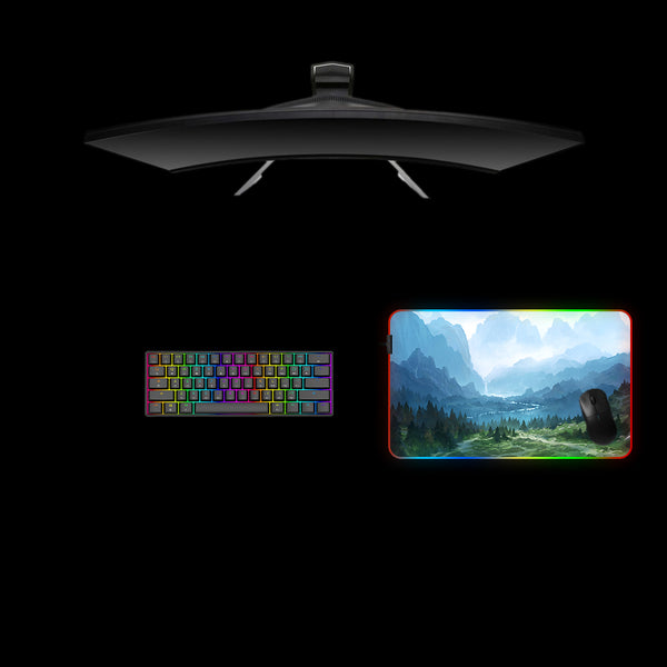 Mountain Valley Painting Design Medium Size RGB Lit Gamer Mouse Pad, Computer Desk Mat