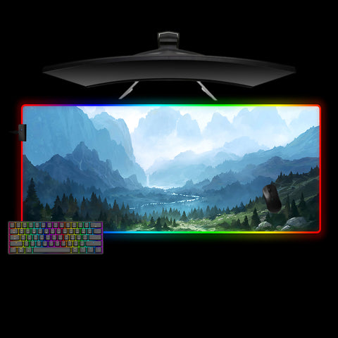 Mountain Valley Painting Design XXL Size RGB Lit Gamer Mouse Pad, Computer Desk Mat