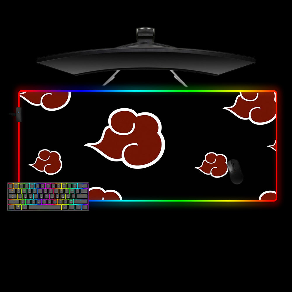 Naruto Red Clouds Design XL Size RGB Backlit Gaming Mouse Pad, Computer Desk Mat