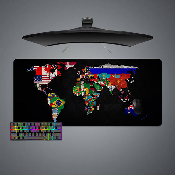 National Flags World Map Design XL Size Gamer Mouse Pad, Computer Desk Mat