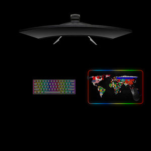 National Flags World Map Design Medium Size RGB Light Gamer Mouse Pad, Computer Desk Mat