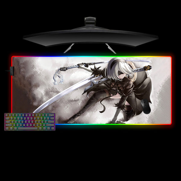 Nier Automata 2B Design XL Size RGB Backlit Gaming Mouse Pad, Computer Desk Mat