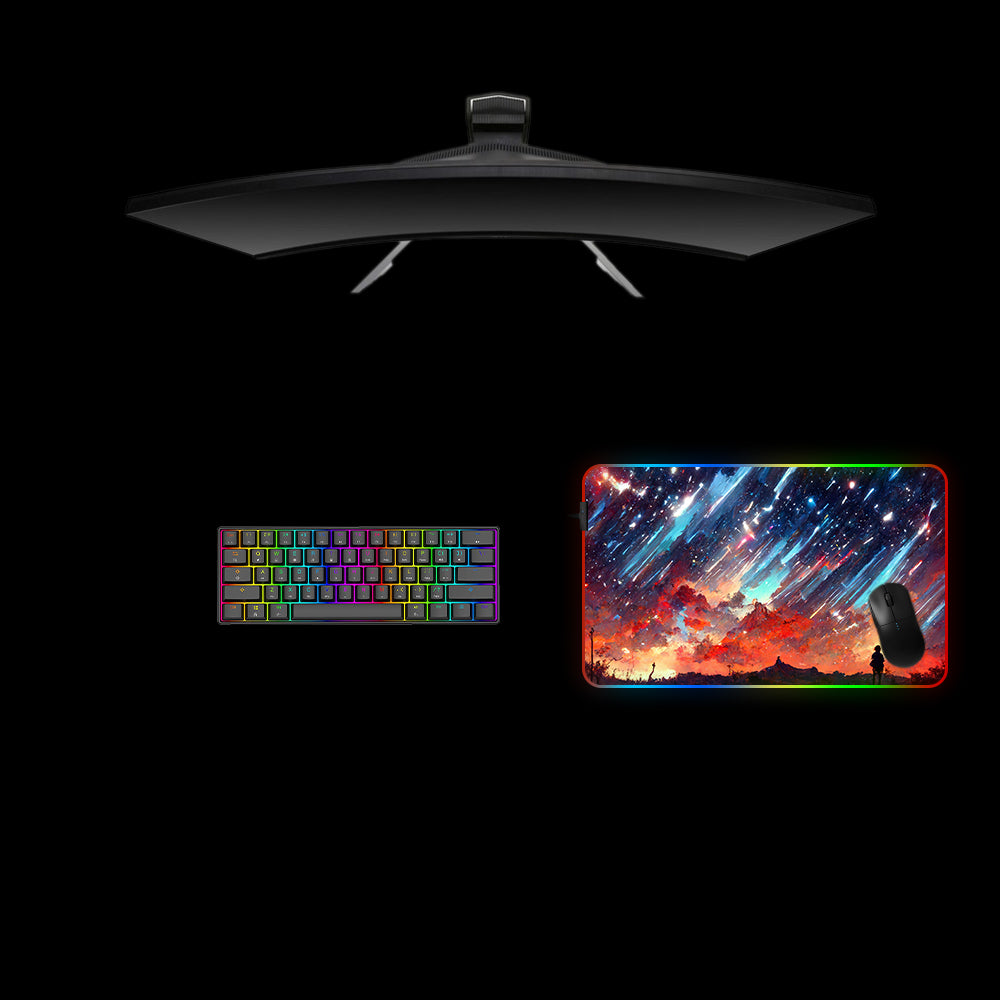 Night Sky Painting Design Medium Size RGB Illuminated Gaming Mouse Pad, Computer Desk Mat