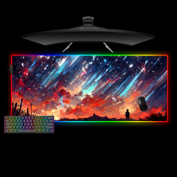 Night Sky Painting Design XXL Size RGB Illuminated Gaming Mouse Pad, Computer Desk Mat