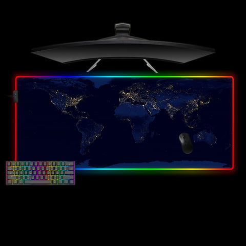 Night Time World Map Design XL Size RGB Gamer Mouse Pad, Computer Desk Mat