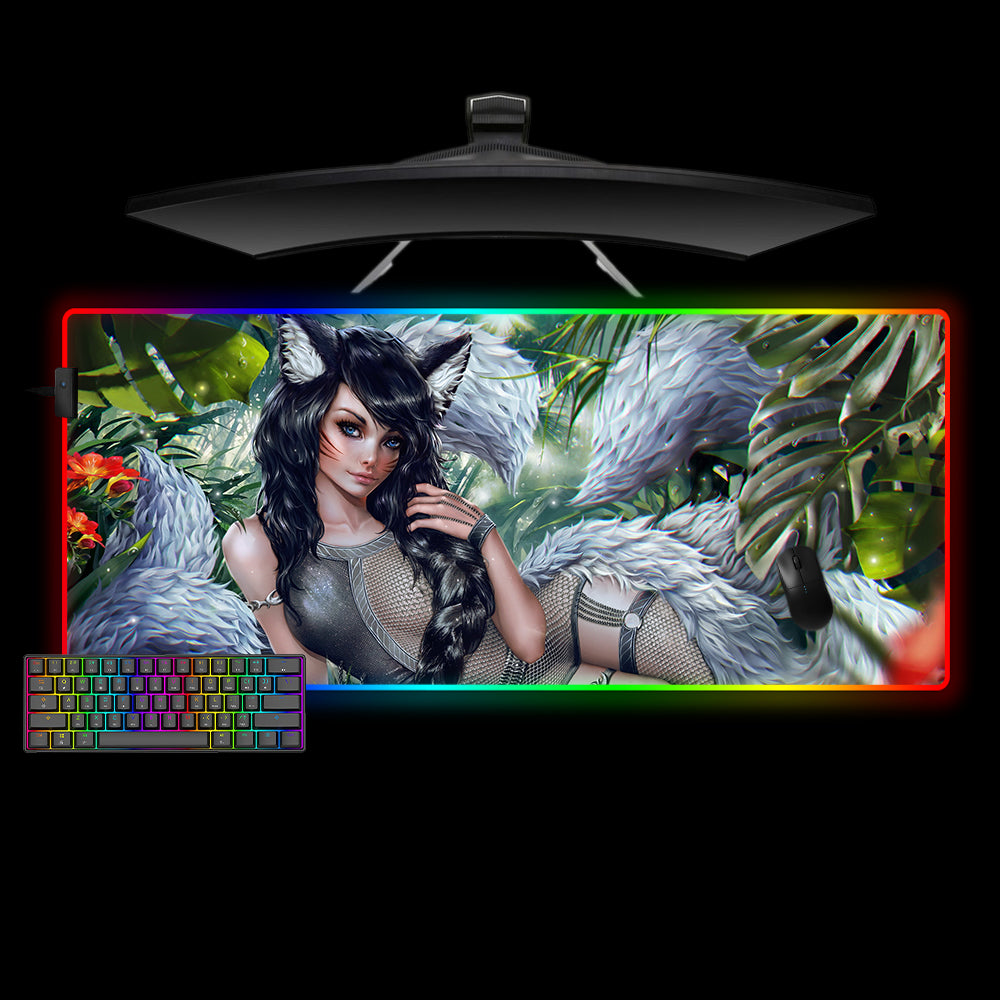 XXL size RGB lit gaming mousepad with Nine Tail Fox Girl printed design