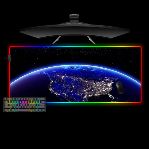 North America from Space Design Large Size RGB Backlit Gaming Mouse Pad, Computer Desk Mat