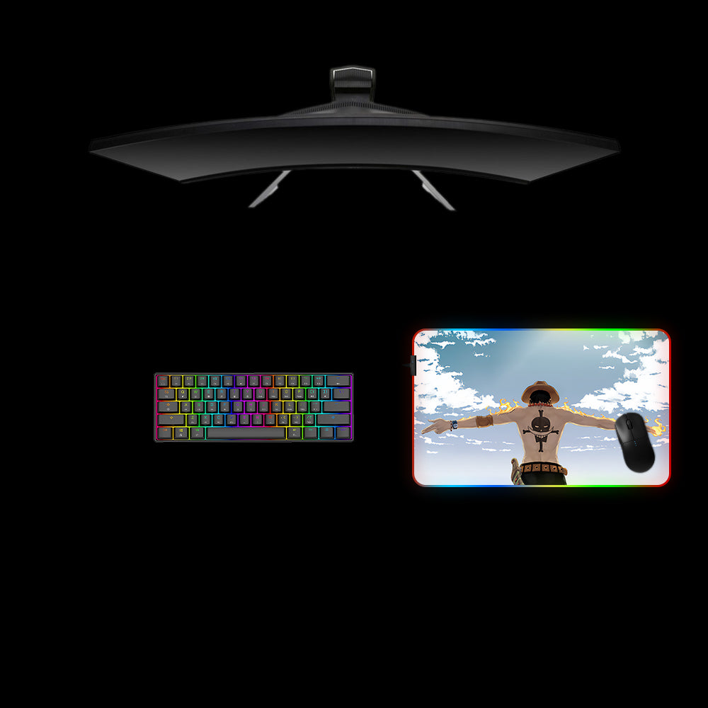 One Piece Ace Design Medium Size RGB Backlit Gaming Mouse Pad, Computer Desk Mat