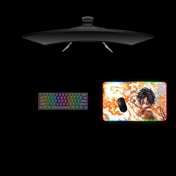 One Piece Ace Fire Design Medium Size RGB Backlit Gaming Mouse Pad, Computer Desk Mat