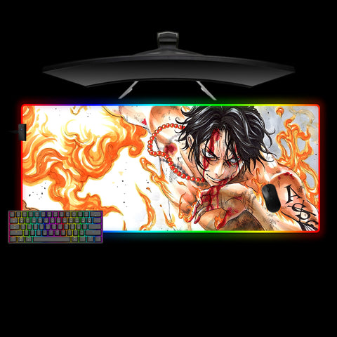 One Piece Ace Fire Design XL Size RGB Backlit Gaming Mouse Pad, Computer Desk Mat