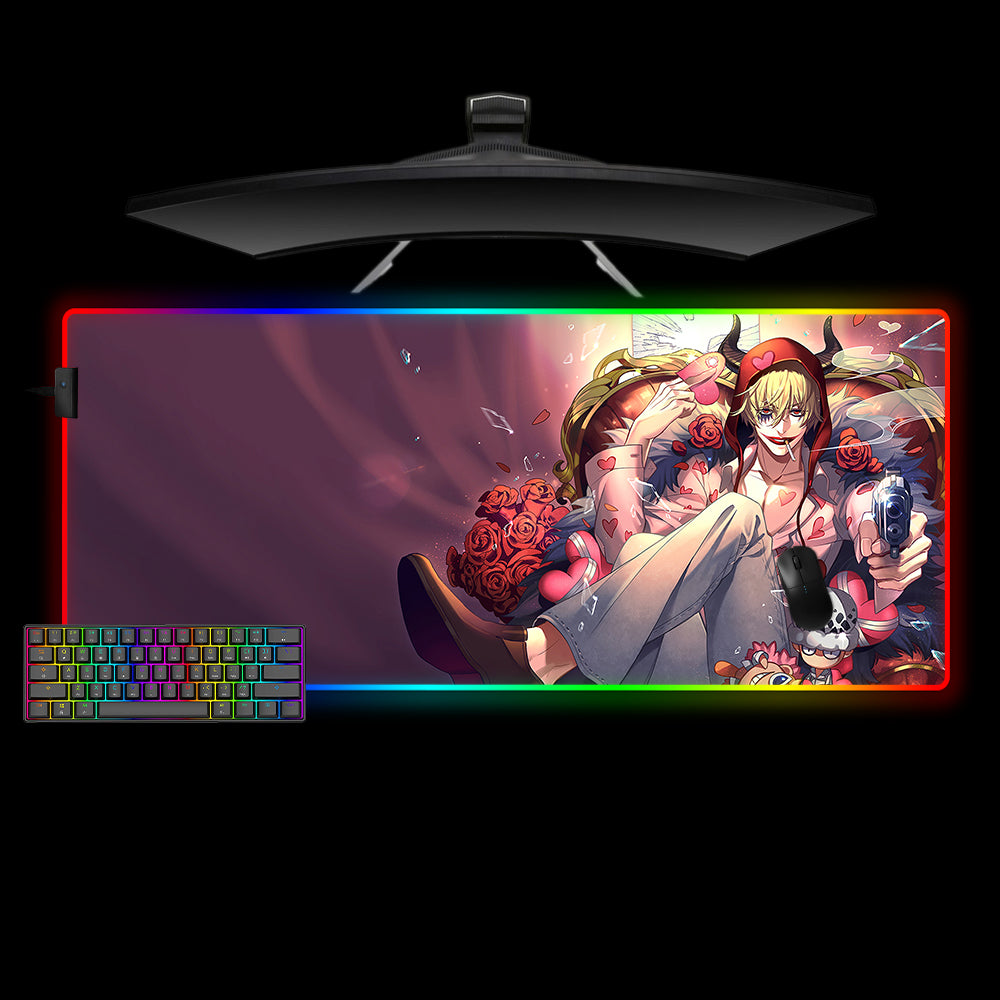One Piece Donquixote Rosinante Design XL Size RGB Backlit Gaming Mouse Pad, Computer Desk Mat