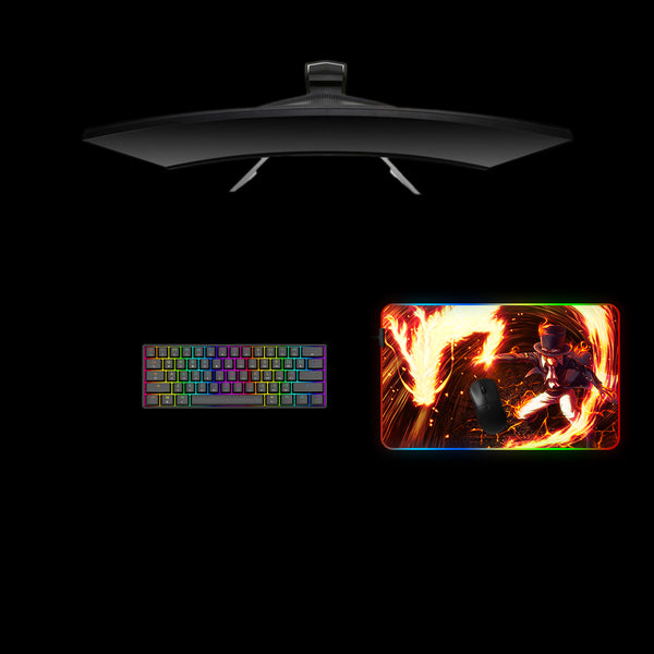 One Piece Sabo Flame Dragon Design Medium Size RGB Backlit Gaming Mouse Pad, Computer Desk Mat