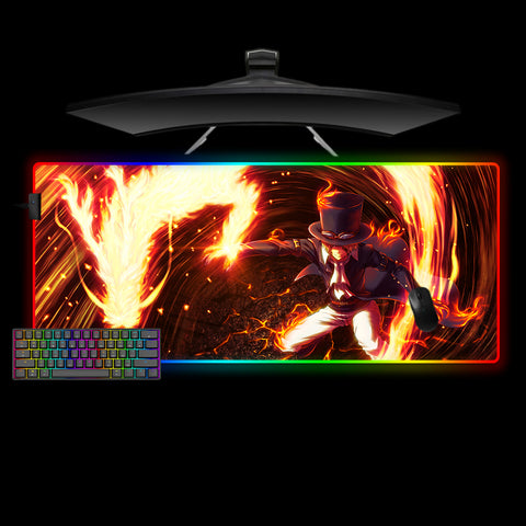 One Piece Sabo Flame Dragon Design XL Size RGB Backlit Gaming Mouse Pad, Computer Desk Mat