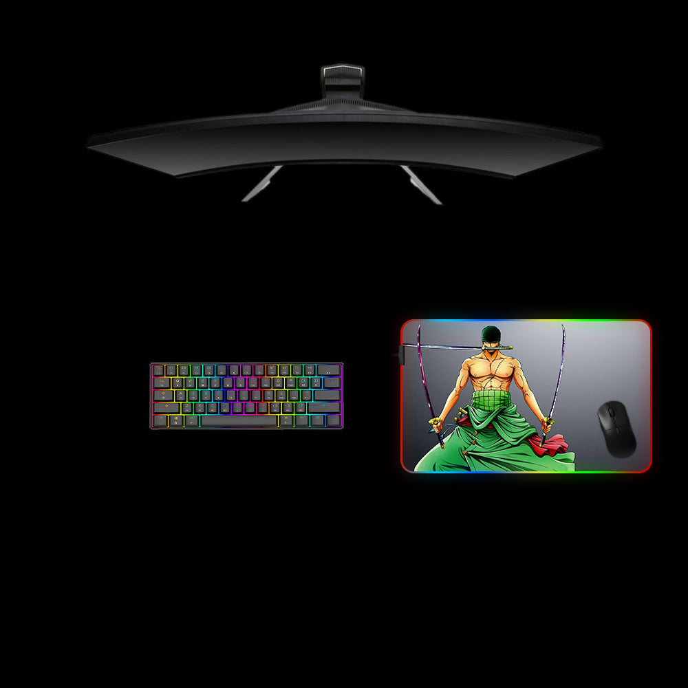 One Piece Zoro Design Medium Size RGB Backlit Gamer Mouse Pad, Computer Desk Mat