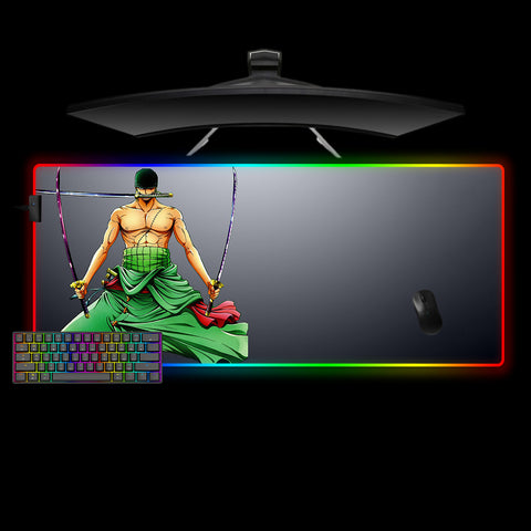 One Piece Zoro Design XL Size RGB Backlit Gamer Mouse Pad, Computer Desk Mat