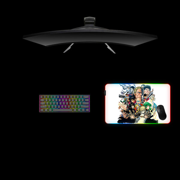 Medium size RGB lit gamer mousepad with One Punch Man Characters printed design