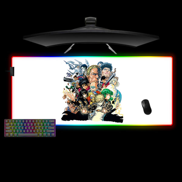 XXL size RGB lit gamer mousepad with One Punch Man Characters printed design