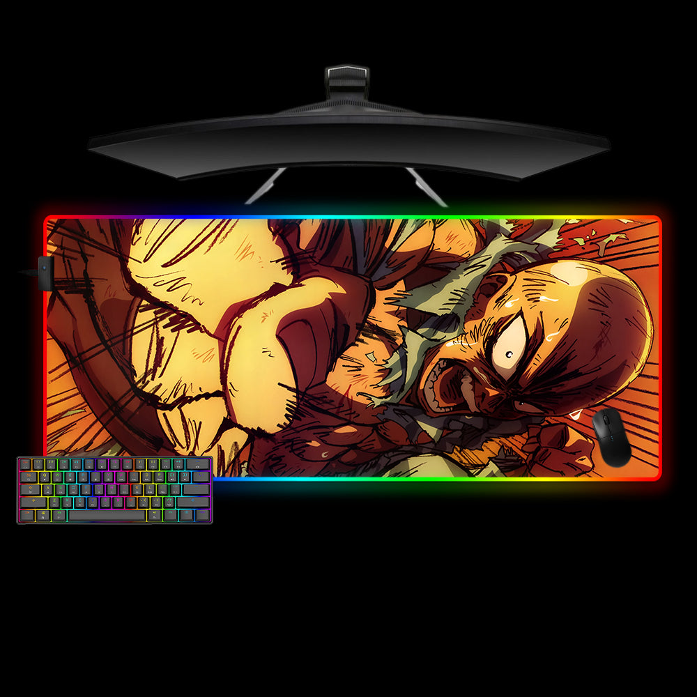 Large RGB lit mouse pad with a One Punch Man Saitama anime design