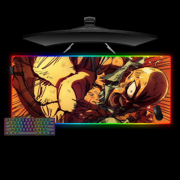 Large RGB lit mouse pad with a One Punch Man Saitama anime design
