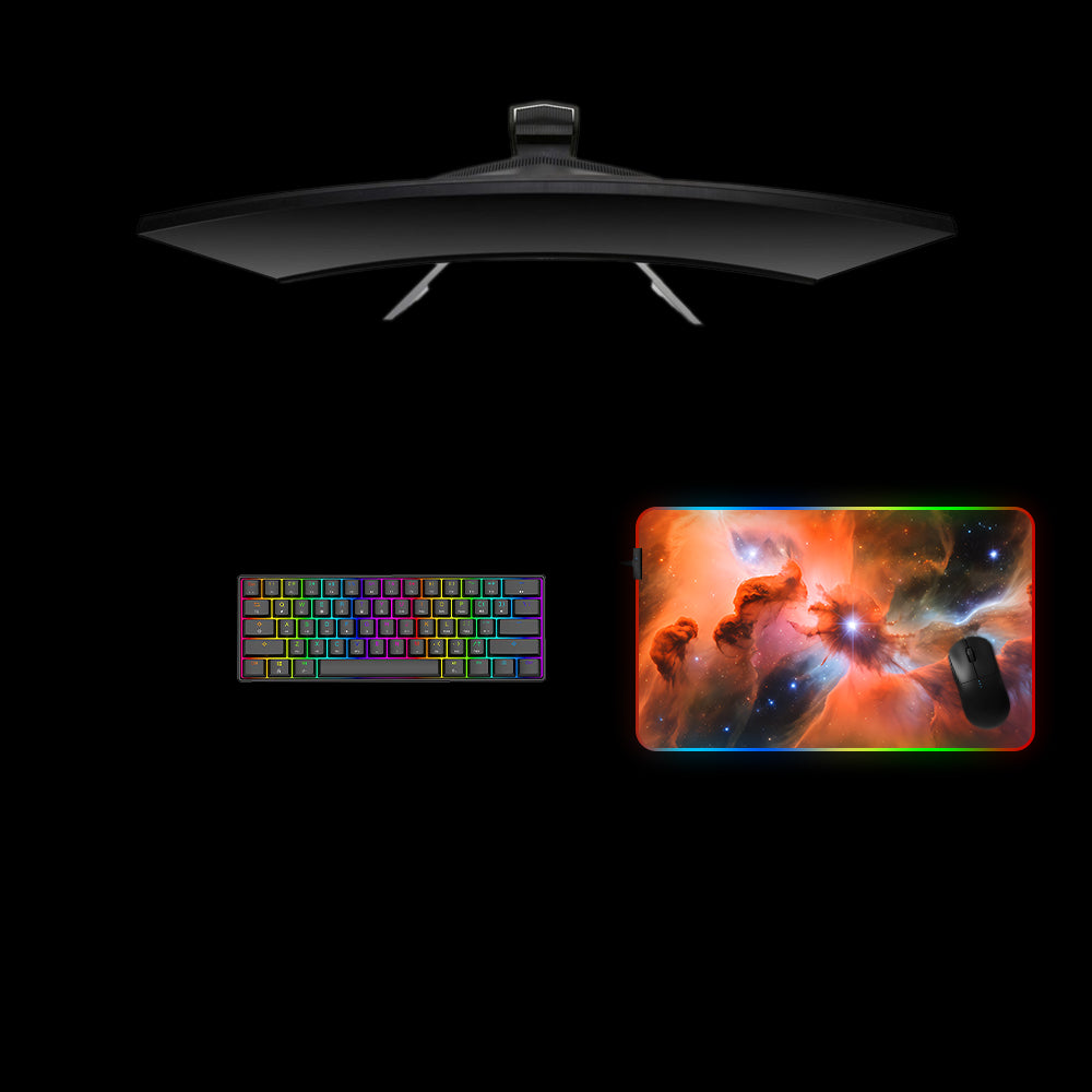 Orange Cloudy Nebula Design Medium Size RGB Lights Gaming Mousepad