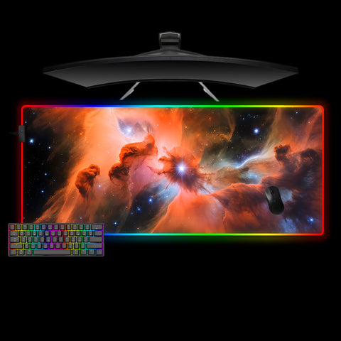 Orange Cloudy Nebula Design XL Size RGB Lights Gaming Mousepad