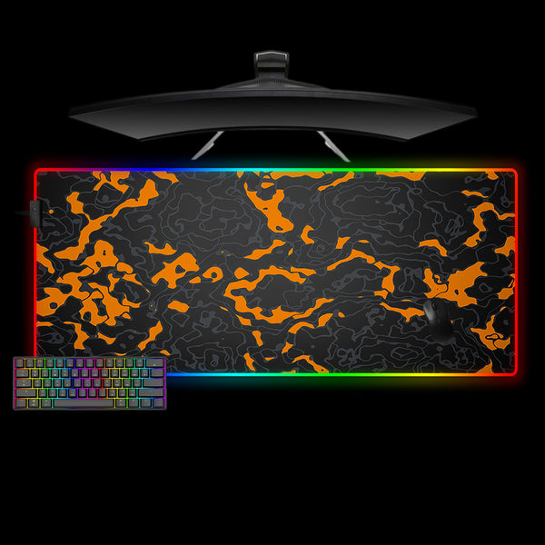 Orange, Gray Camouflage Design XL Size RGB Light Gaming Mouse Pad, Computer Desk Mat