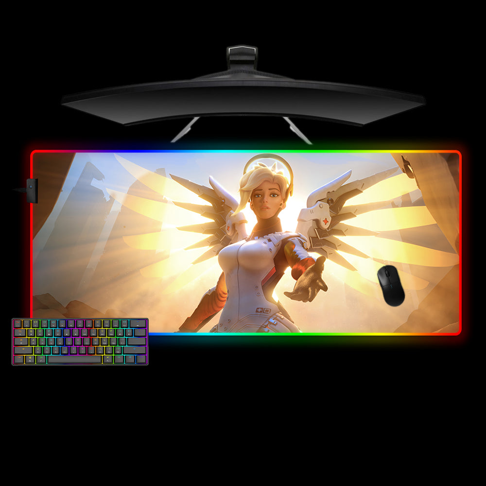 Spring Pad Mercy Overwatch Mercy Support Design M-XXL Size RGB Mouse Pad