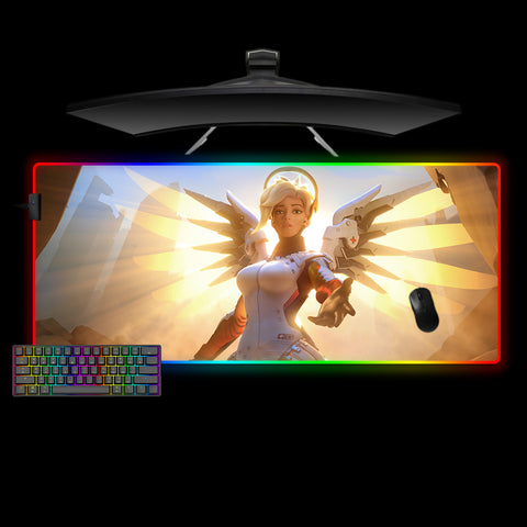 Mercy Support Design XXL Size RGB Backlit Gaming Mouse Pad, Computer Desk Mat