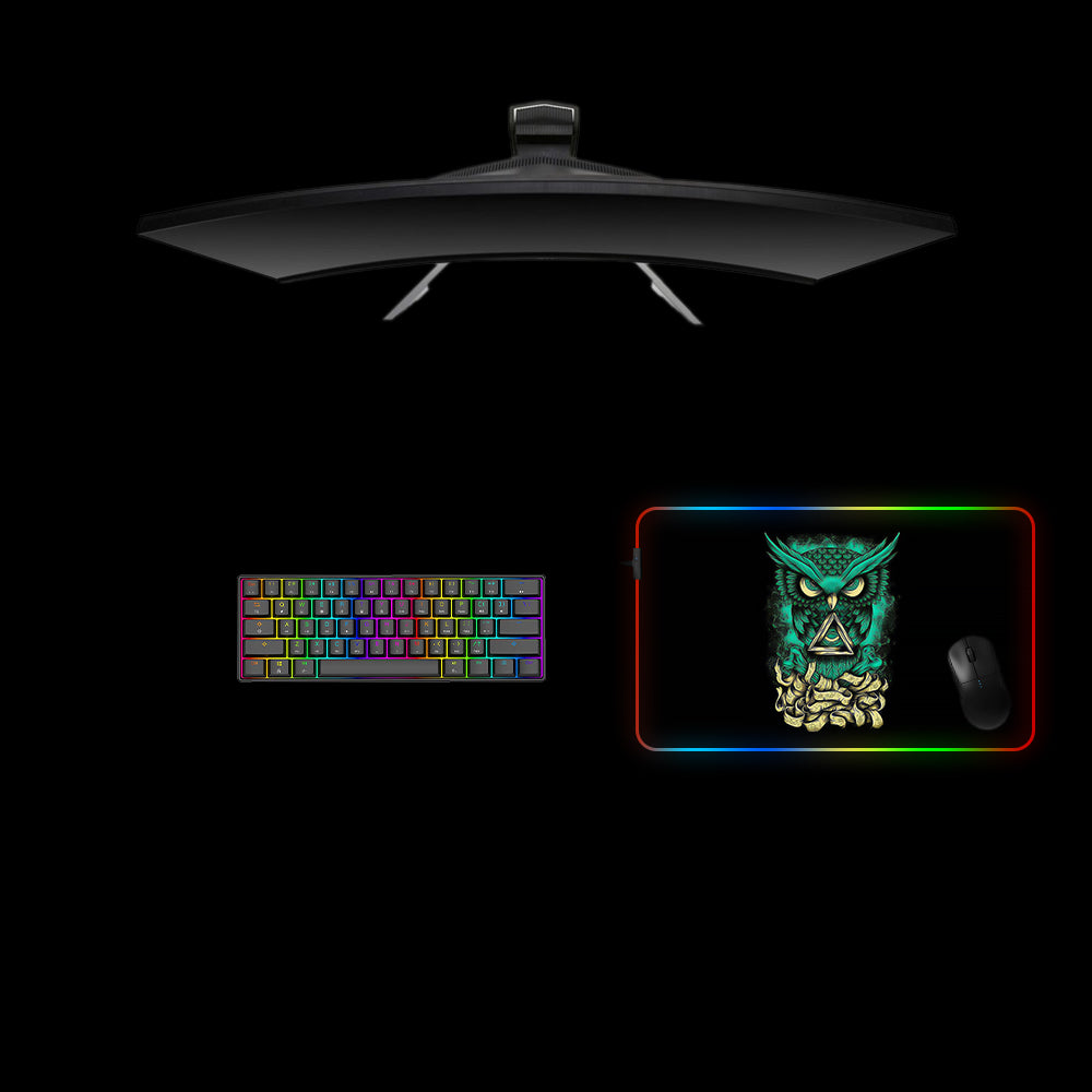 Owl All Seeing Eye Design Medium Size RGB Lighting Gamer Mouse Pad, Computer Desk Mat