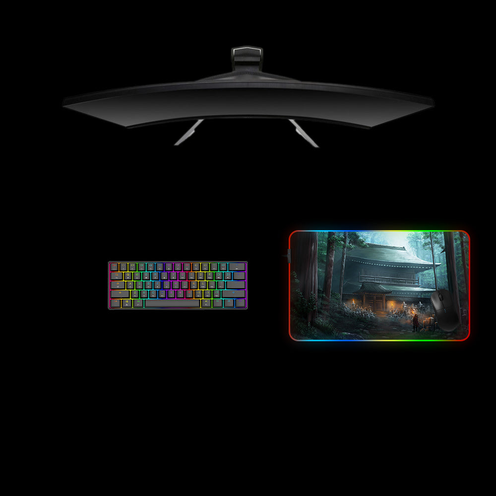 Pagoda Design Medium Size RGB Backlit Gamer Mouse Pad, Computer Desk Mat