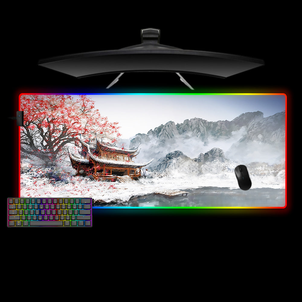 Pagoda Painting Art Design XL Size RGB Lighting Gaming Mouse Pad, Computer Desk Mat