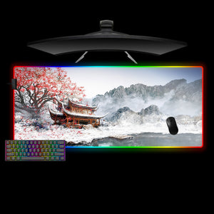 Pagoda Painting Art Design XL Size RGB Lighting Gaming Mouse Pad, Computer Desk Mat