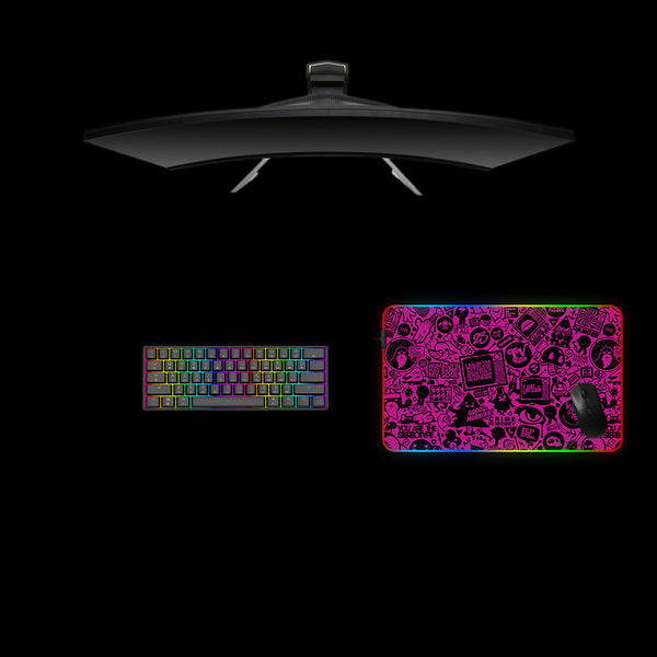 Pink & Black Logos Design Medium Size RGB Backlit Gaming Mouse Pad