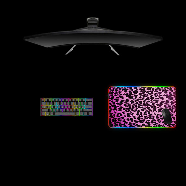 Medium size RGB lit gaming mousepad with Pink Leopard Pattern printed design