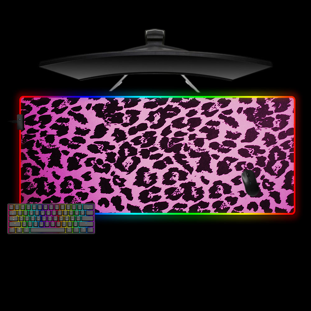 XL size RGB lit gaming mousepad with Pink Leopard Pattern printed design