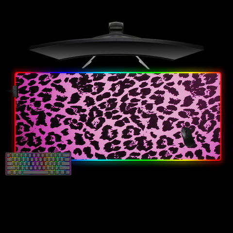XL size RGB lit gaming mousepad with Pink Leopard Pattern printed design