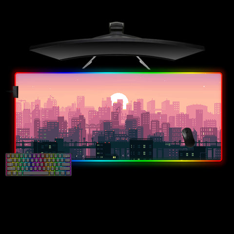 Pixel Art Cityscape Design XXL Size RGB Light Gaming Mouse Pad