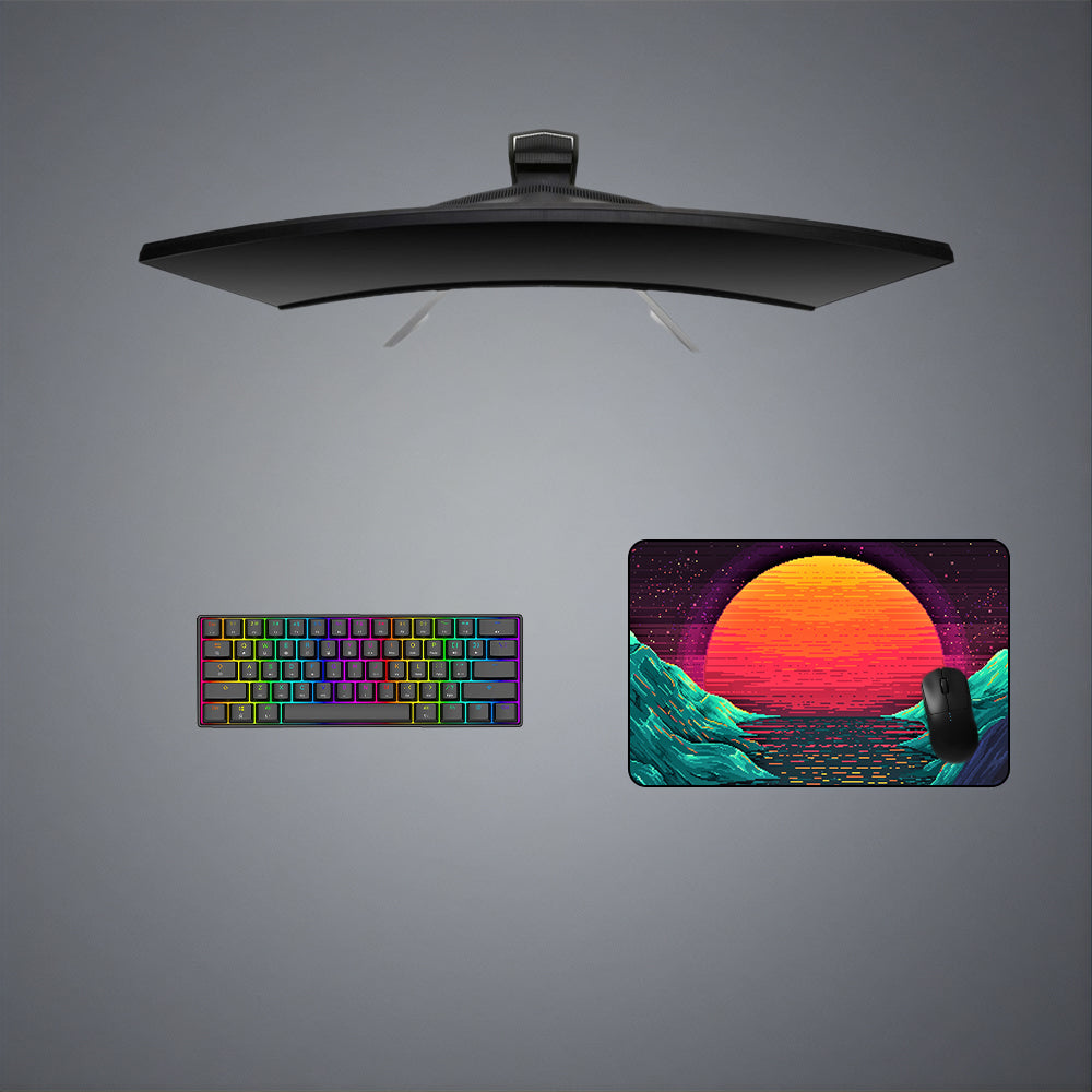 Pixel Wave Sun Design Medium Size Gamer Mouse Pad, Computer Desk Mat