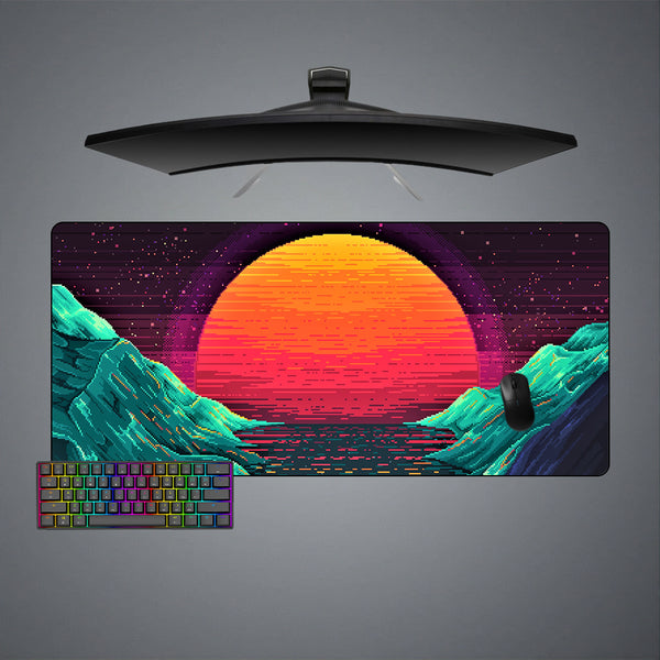 Pixel Wave Sun Design XXL Size Gamer Mouse Pad, Computer Desk Mat