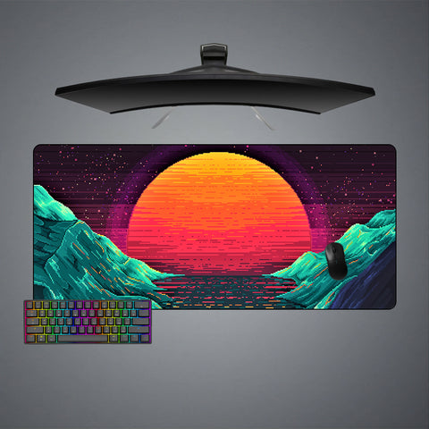 Pixel Wave Sun Design XXL Size Gamer Mouse Pad, Computer Desk Mat