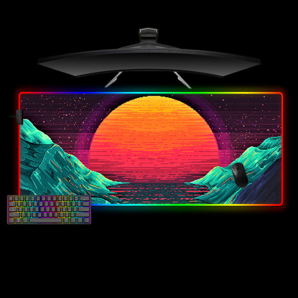 Pixel Wave Sun Design XXL Size RGB Lit Gamer Mouse Pad, Computer Desk Mat