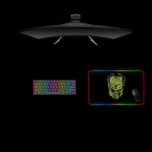 Predator Green Mask Design Medium Size RGB Light Gaming Mouse Pad