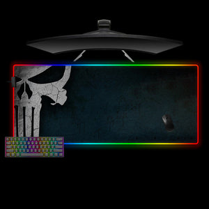 Punisher Skull Design XL Size RGB Light Gamer Mouse Pad, Computer Desk Mat