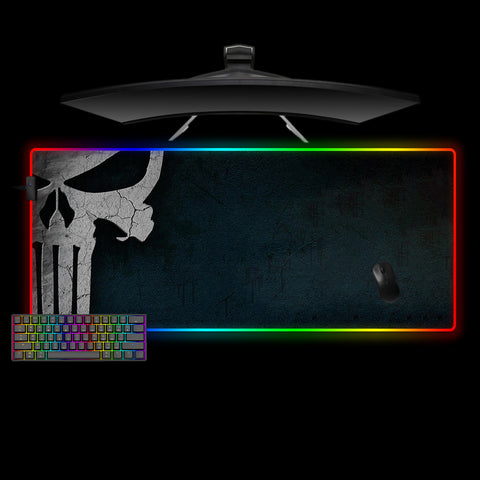 Punisher Skull Design XL Size RGB Light Gamer Mouse Pad, Computer Desk Mat