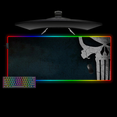 Punisher Skull Right Side Design XL Size RGB Light Gamer Mouse Pad, Computer Desk Mat