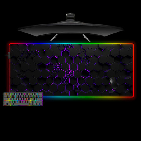 Purple Hex Design XL Size RGB Light Gamer Mouse Pad, Computer Desk Mat
