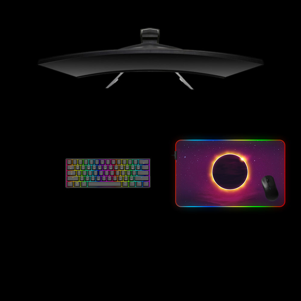 Purple Hue Full Eclipse Design Medium Size RGB Lighting Gamer Mouse Pad, Computer Desk Mat